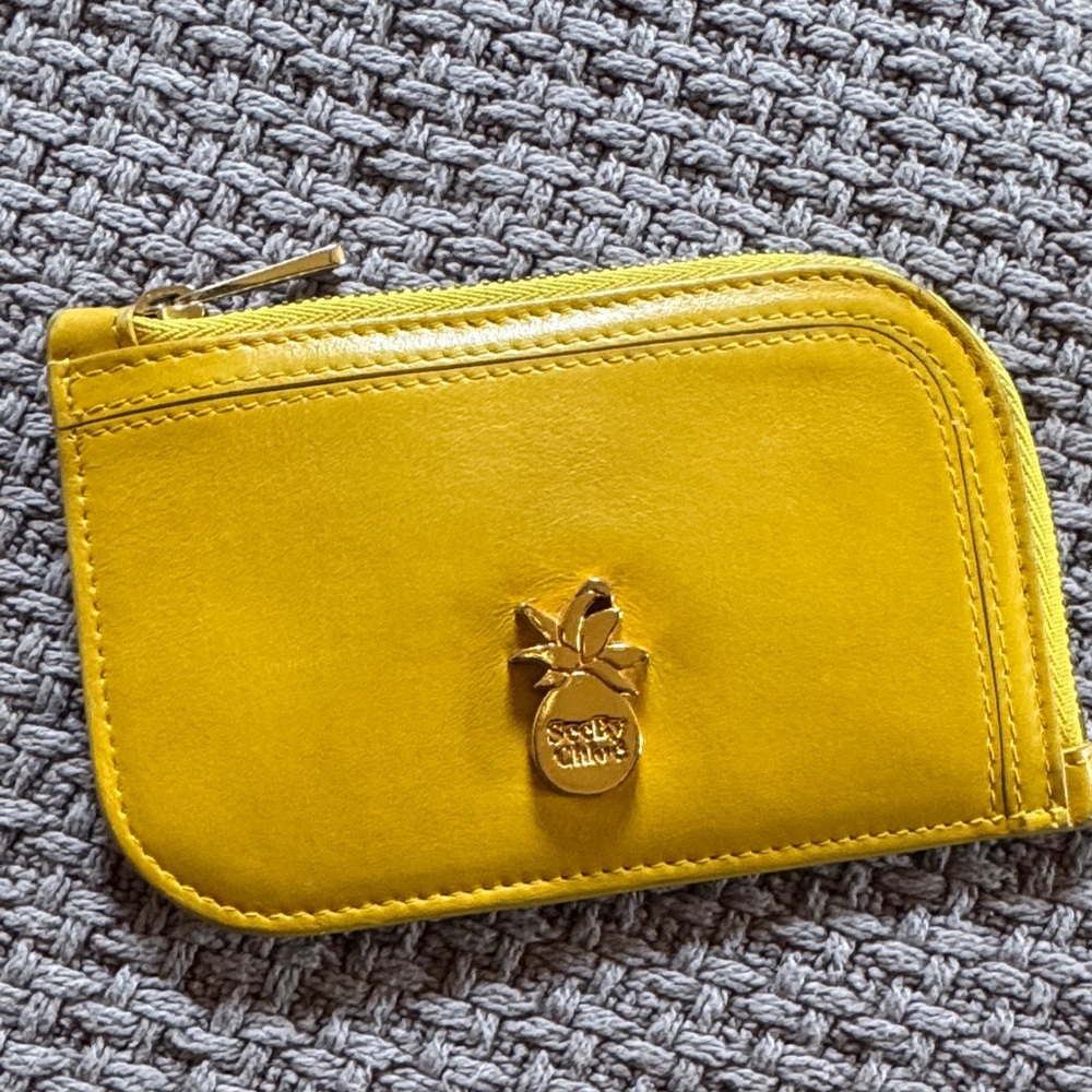 See by Chloe Yellow Leather Coin Purse with Gold Pineapple